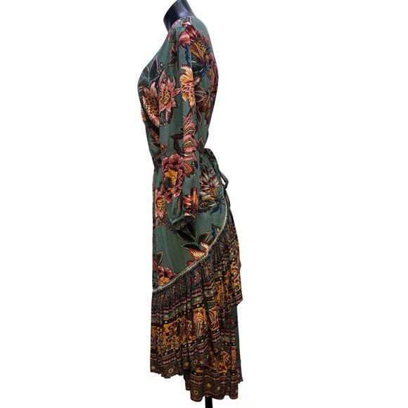Farm For Anthropologie Wrap Dress Teal Multi XL - Picture 4 of 9